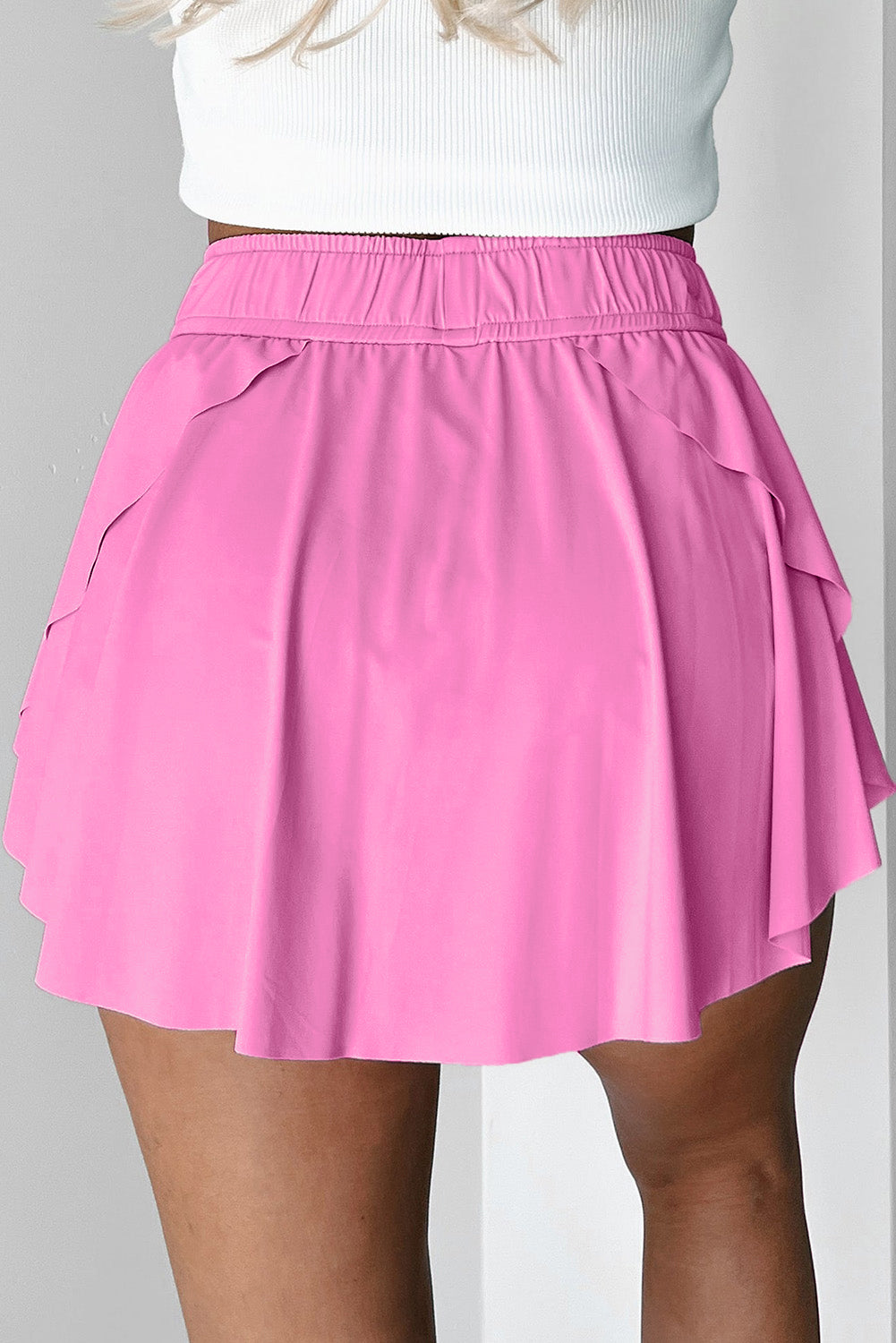 Blush Drawstring High Waist Lined Tennis Skort