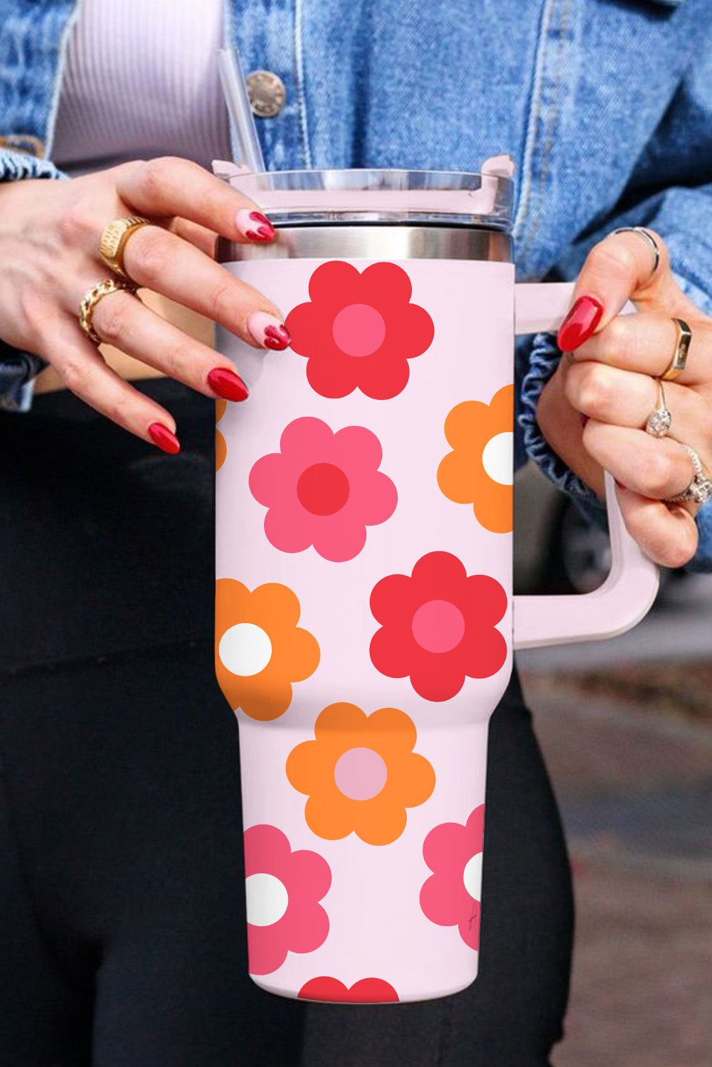 Peachy Keen Floral Print Stainless Steel Tumbler 40oz