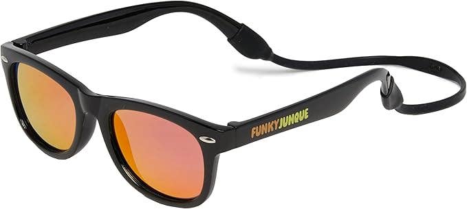 Kids Flexible Wire Sunglasses - Black/Orange Mirror Lenses
