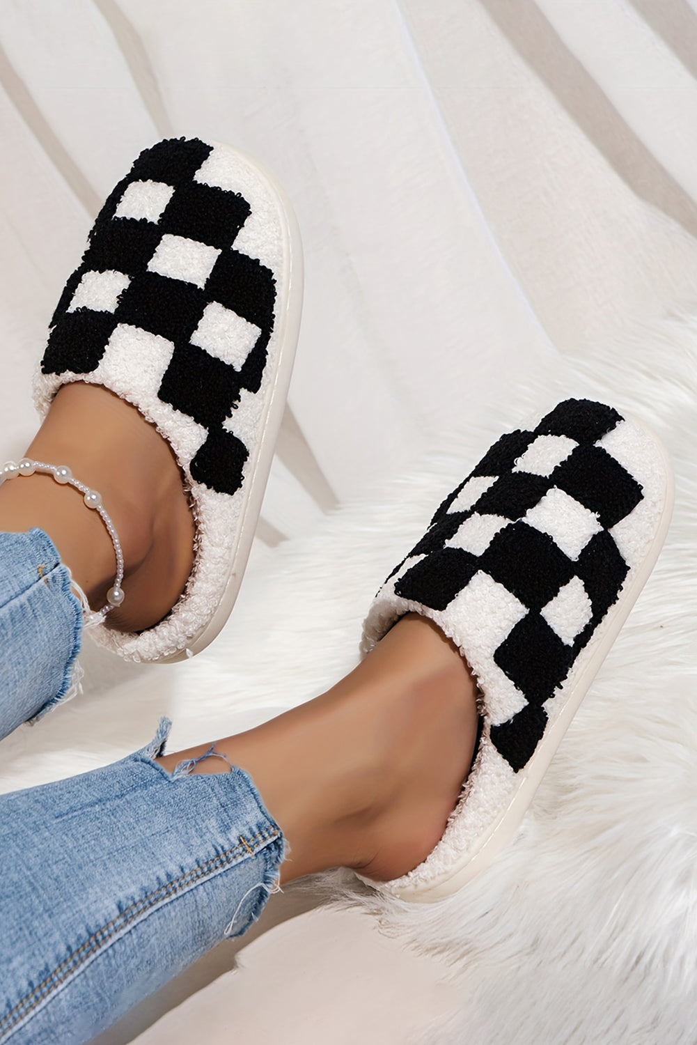 CheckMate Fuzzy Slip On House Slippers