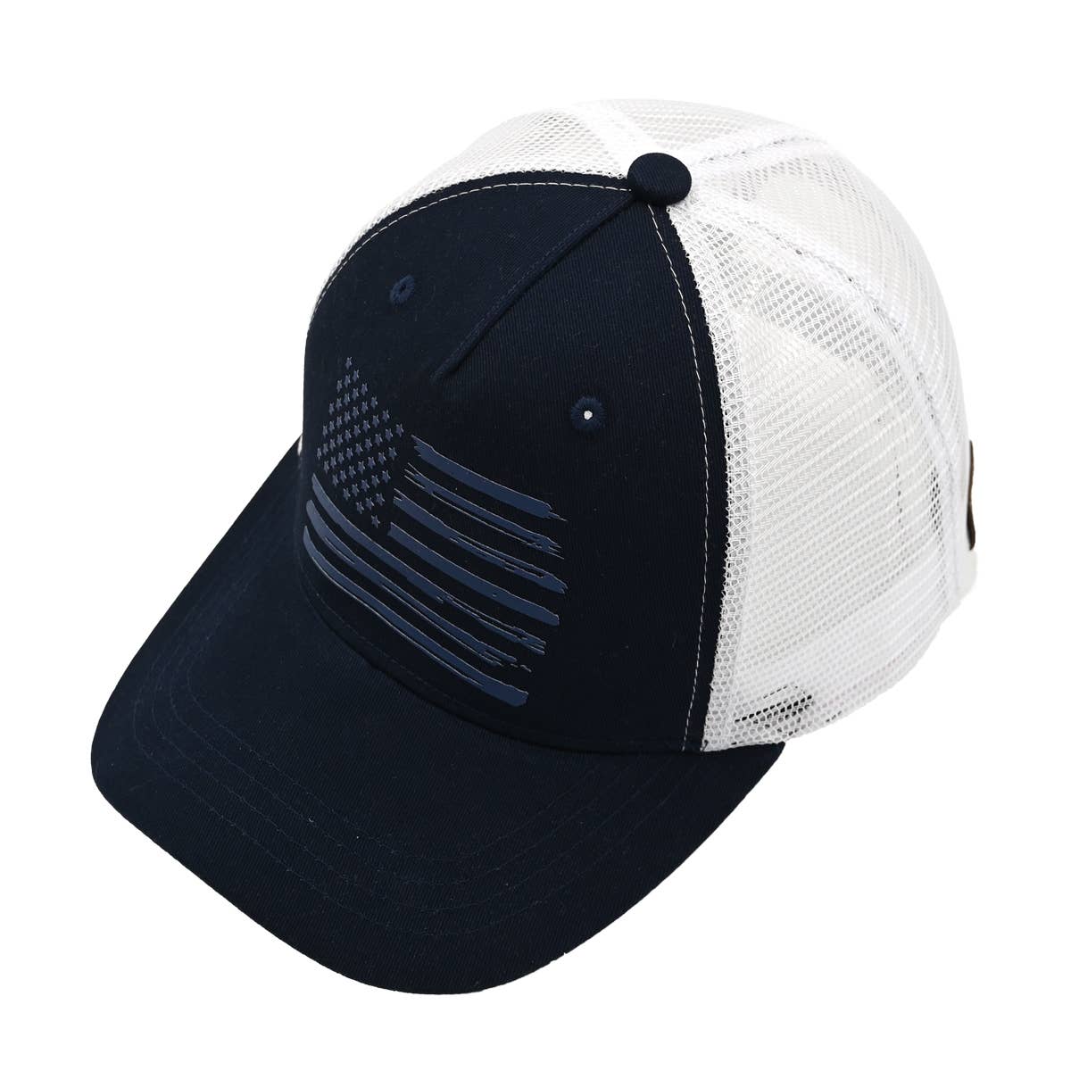 Five Panel Trucker Hat: American Flag (Navy/White)