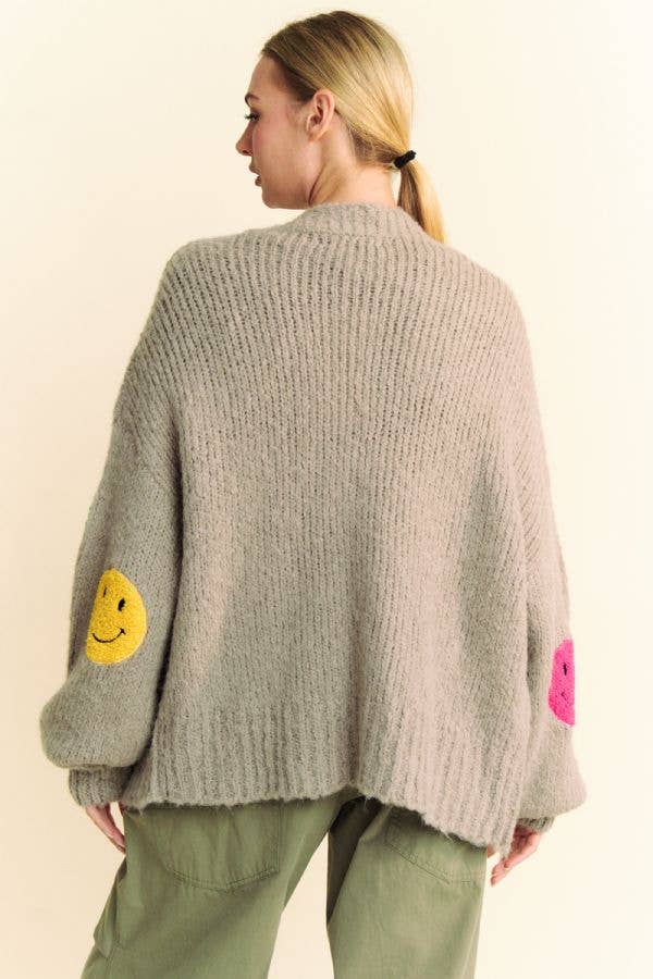 FUZZY SMILE LONG BELL SLEEVE OPEN KNIT CARDIGAN