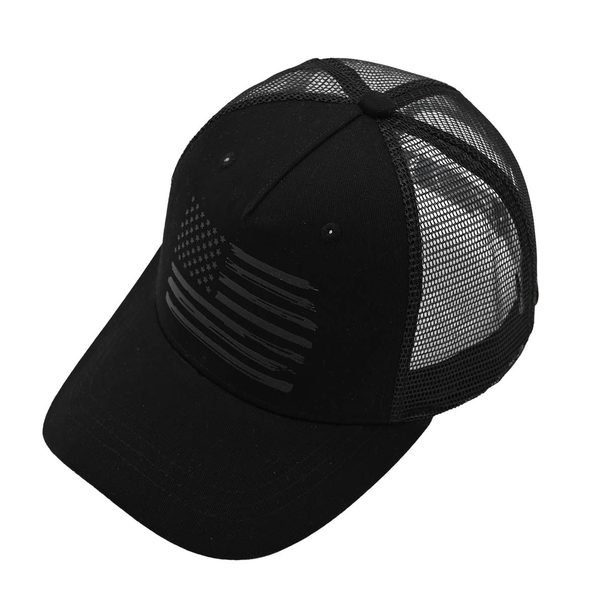 Five Panel Trucker Hat: Painted American Flag (Black)