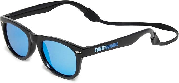 Kids Flexible Wire Sunglasses - Black/Blue Mirror Lenses