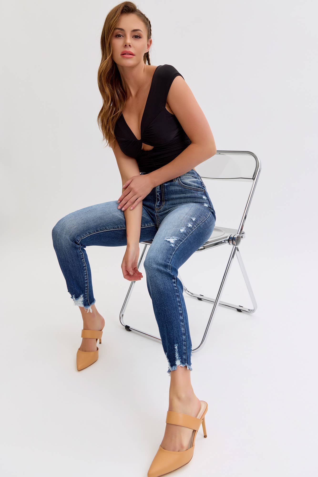 Cello-Stretch High Rise Skinny Jean with Frayed Hem
