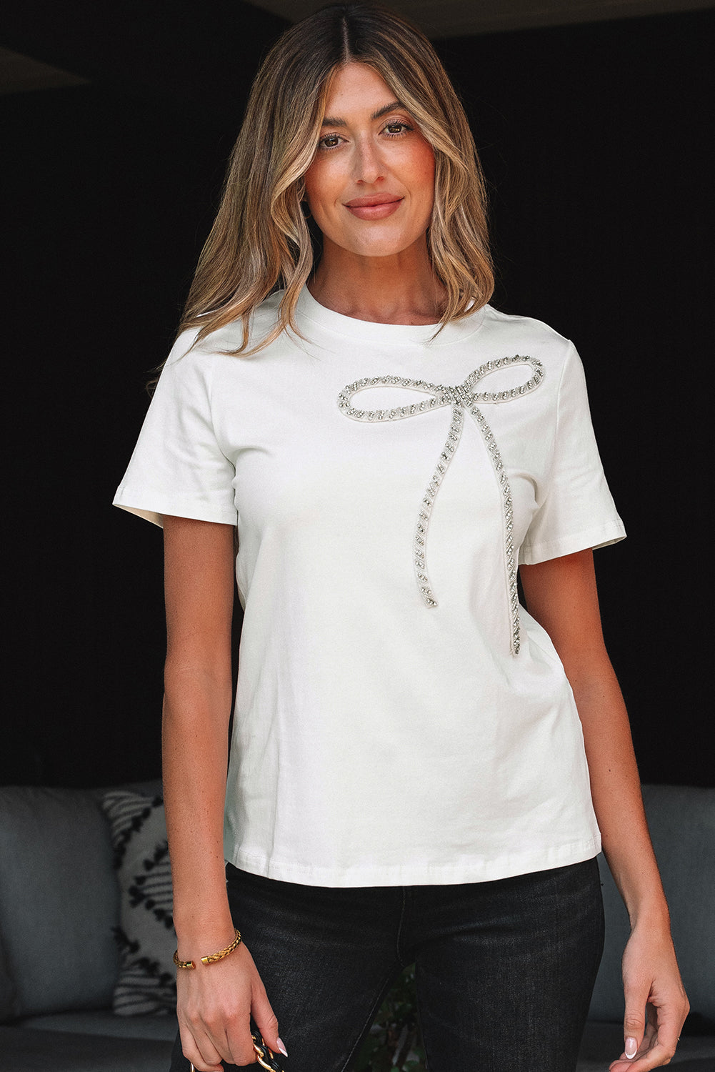 Bad to the Bone Rhinestone Bow Top