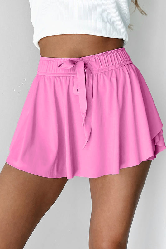 Blush Drawstring High Waist Lined Tennis Skort