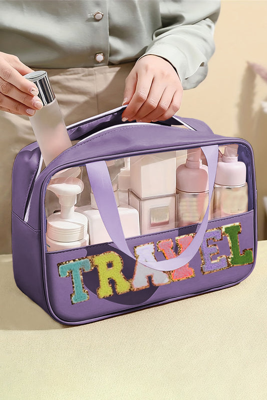 Purple TRAVEL Chenille Letter  Makeup Bag