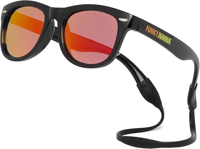 Kids Flexible Wire Sunglasses - Black/Orange Mirror Lenses