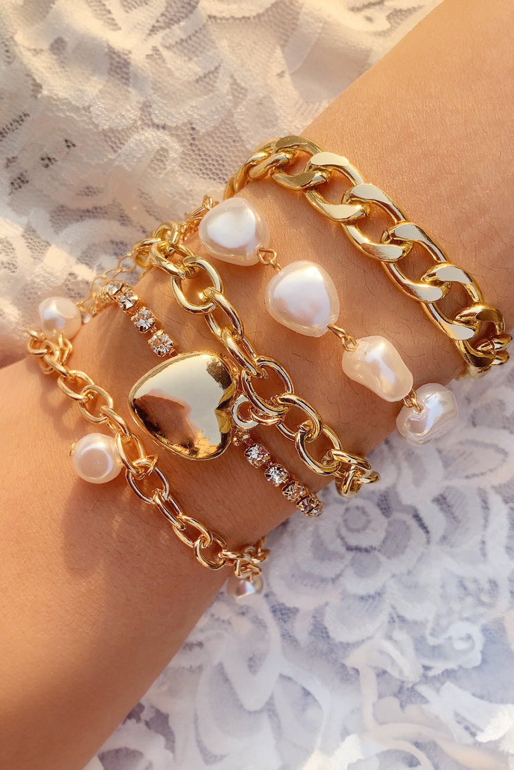 5 Piece Heart Gold Bracelet Set