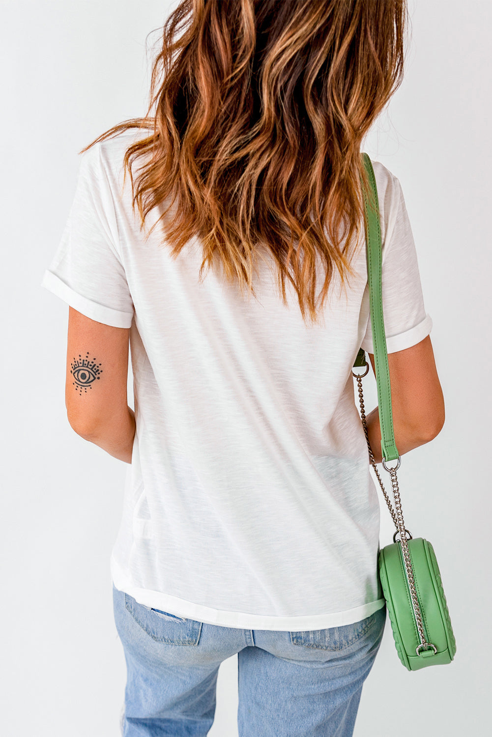 Sequined Leaves Graphic Crew Neck T Shirt