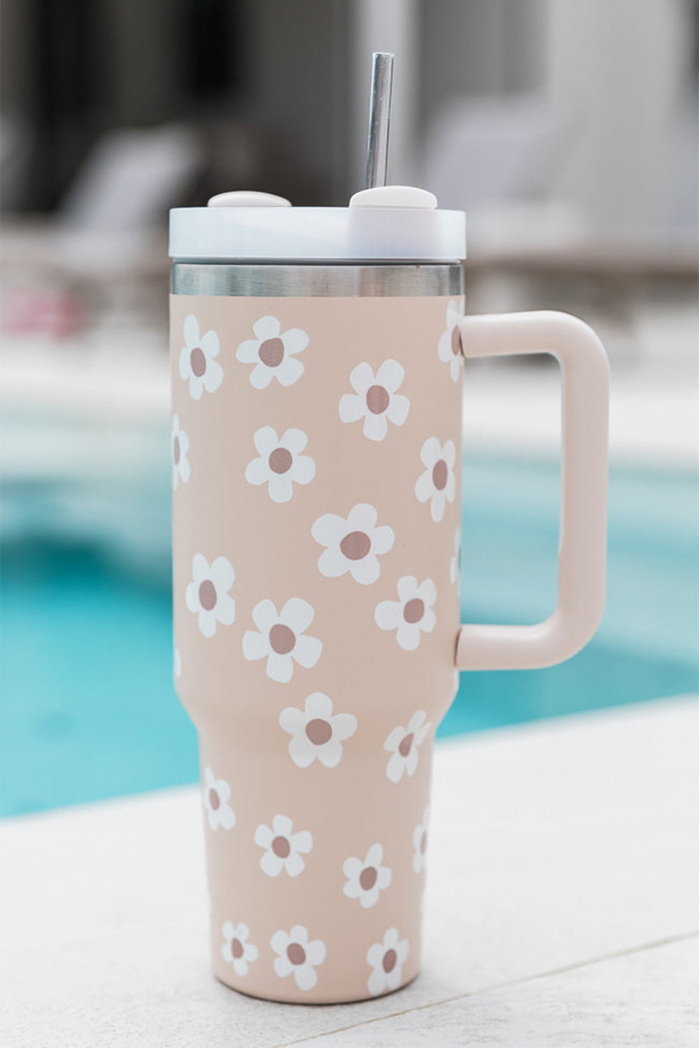 Neutral Floral Stainless Tumbler With Lid And Straw 40oz
