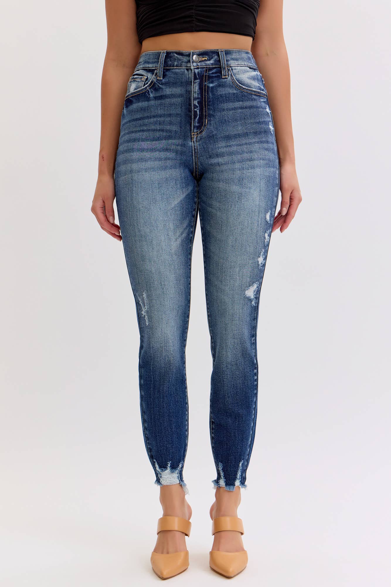 Cello-Stretch High Rise Skinny Jean with Frayed Hem