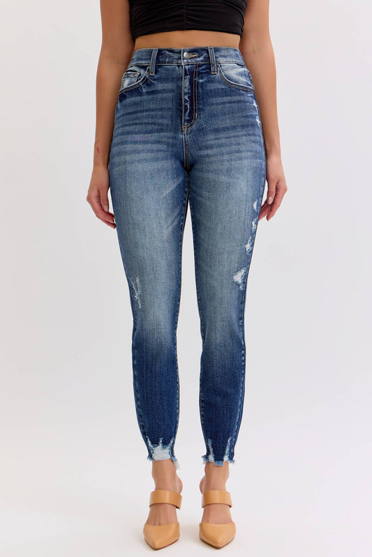 Cello-Stretch High Rise Skinny Jean with Frayed Hem
