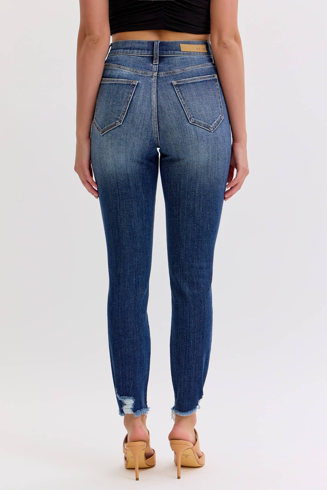 Cello-Stretch High Rise Skinny Jean with Frayed Hem