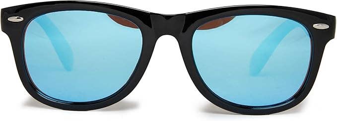 Kids Flexible Wire Sunglasses - Black/Blue Mirror Lenses