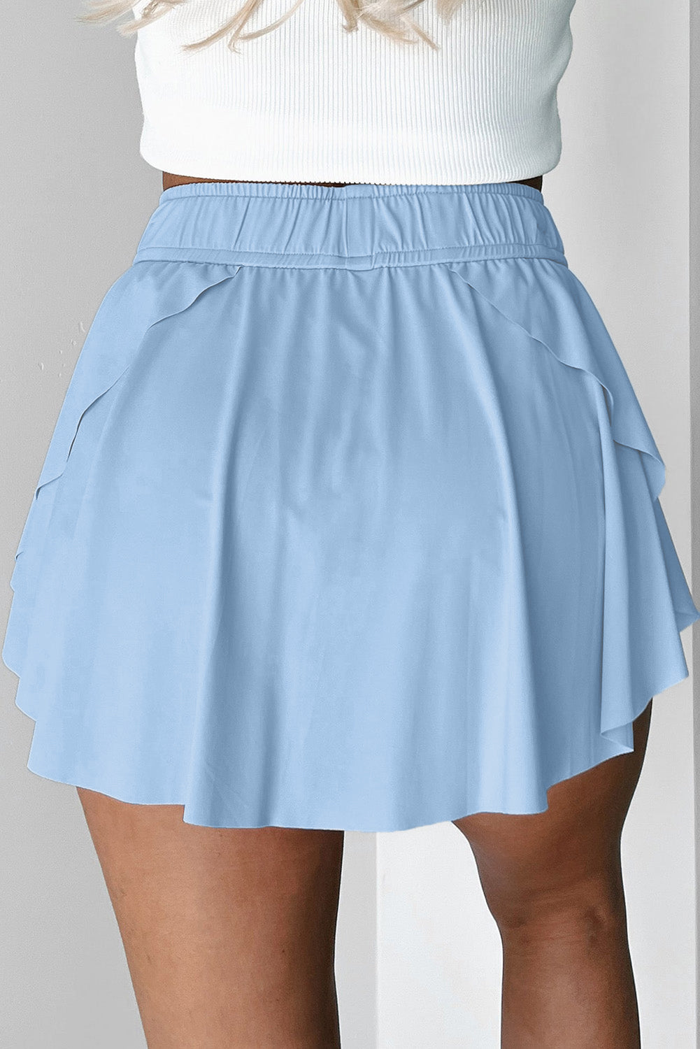 Powder Blue Drawstring High Waist Lined Tennis Skort