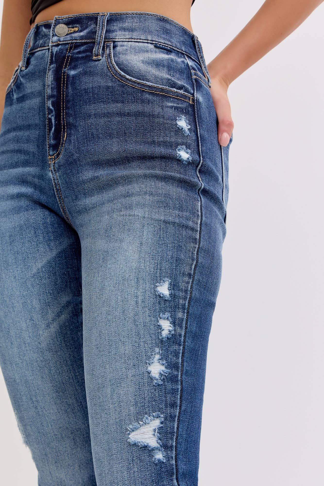 Cello-Stretch High Rise Skinny Jean with Frayed Hem