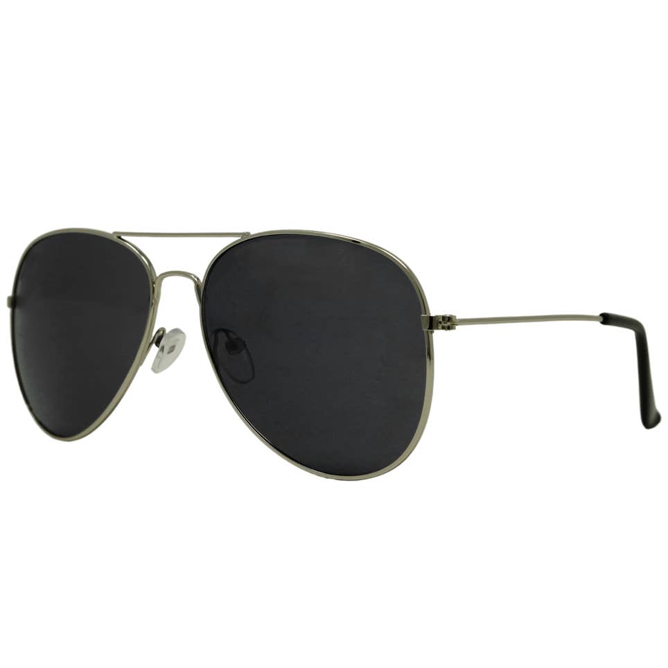 Aviator Sunglasses: Silver Frames/Smoke Lenses