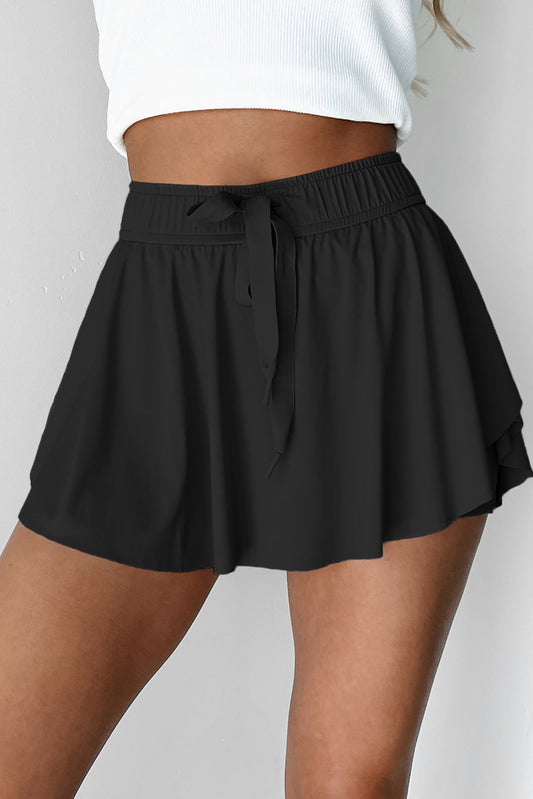 Ebony Drawstring High Waist Lined Tennis Skort