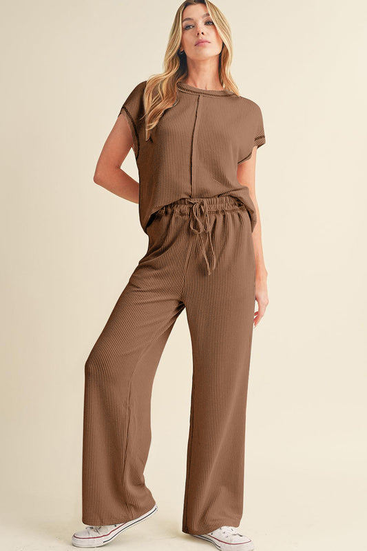Coffee Casual Top and Pants Set