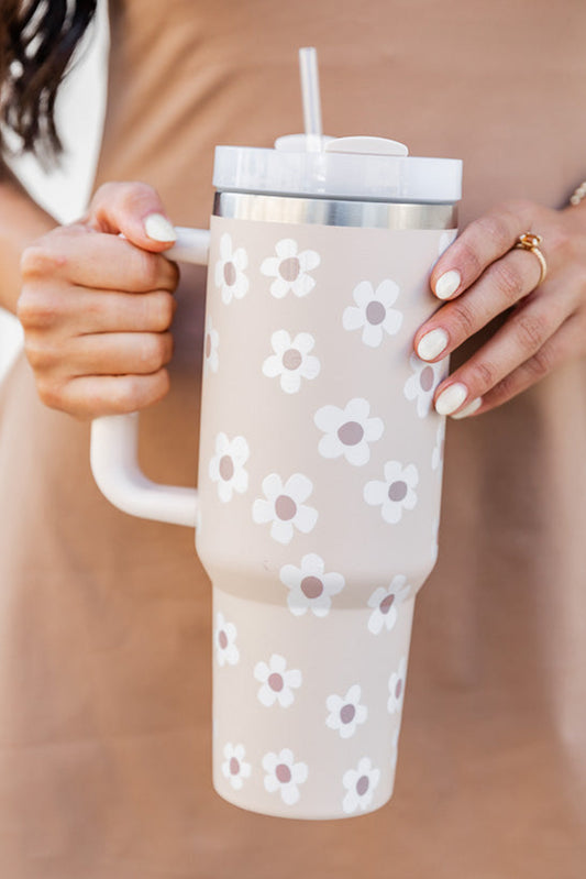 Neutral Floral Stainless Tumbler With Lid And Straw 40oz
