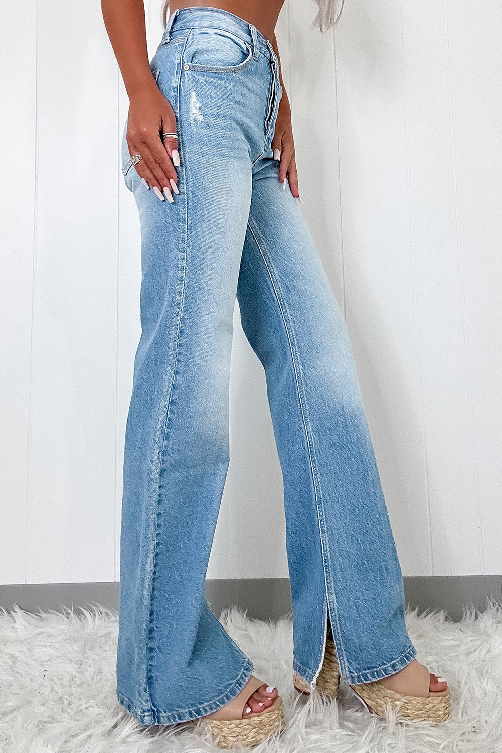 Charleigh High Rise Shift Slit Leg Straight Jeans