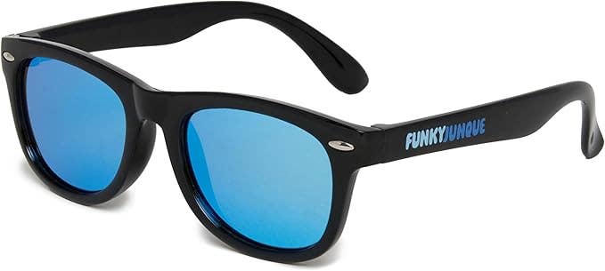 Kids Flexible Wire Sunglasses - Black/Blue Mirror Lenses