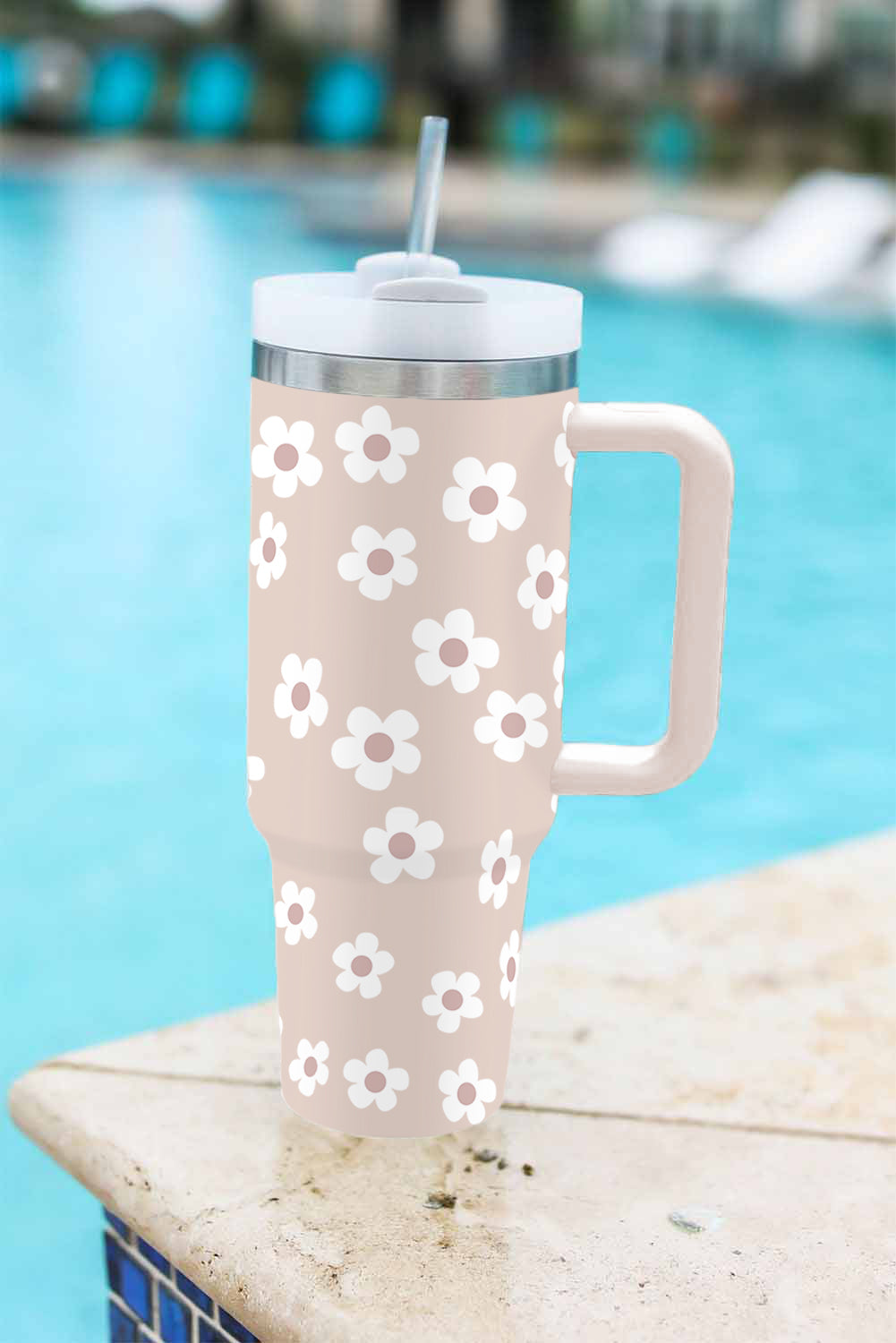Neutral Floral Stainless Tumbler With Lid And Straw 40oz