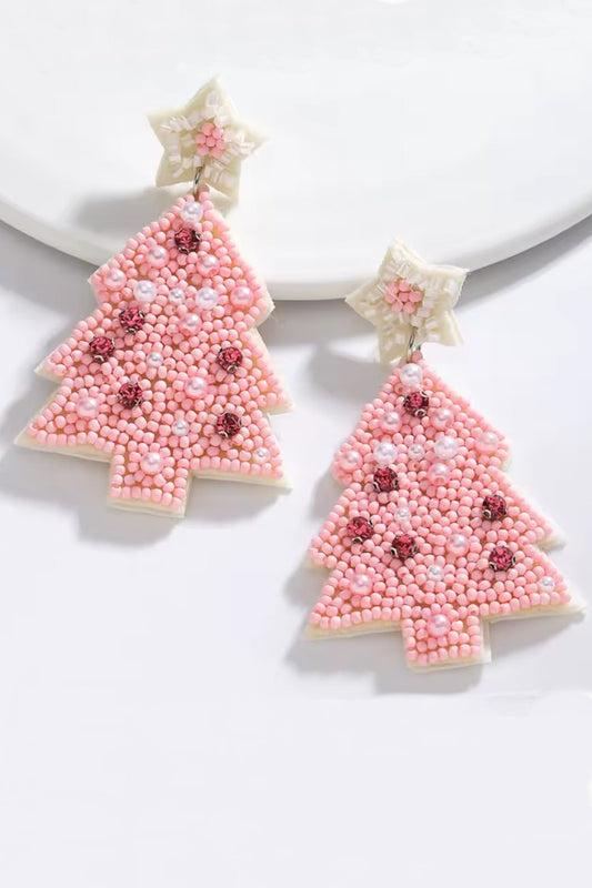 Pearly & Pink Christmas Tree Earrings