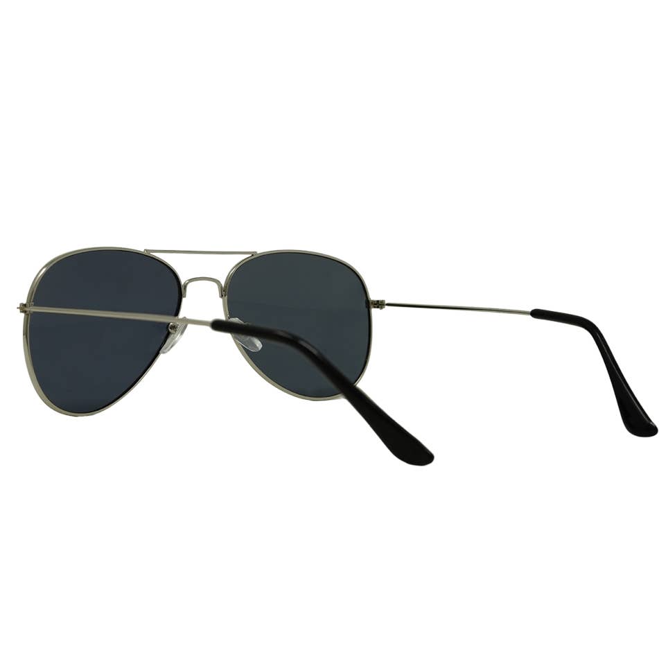 Aviator Sunglasses: Silver Frames/Smoke Lenses