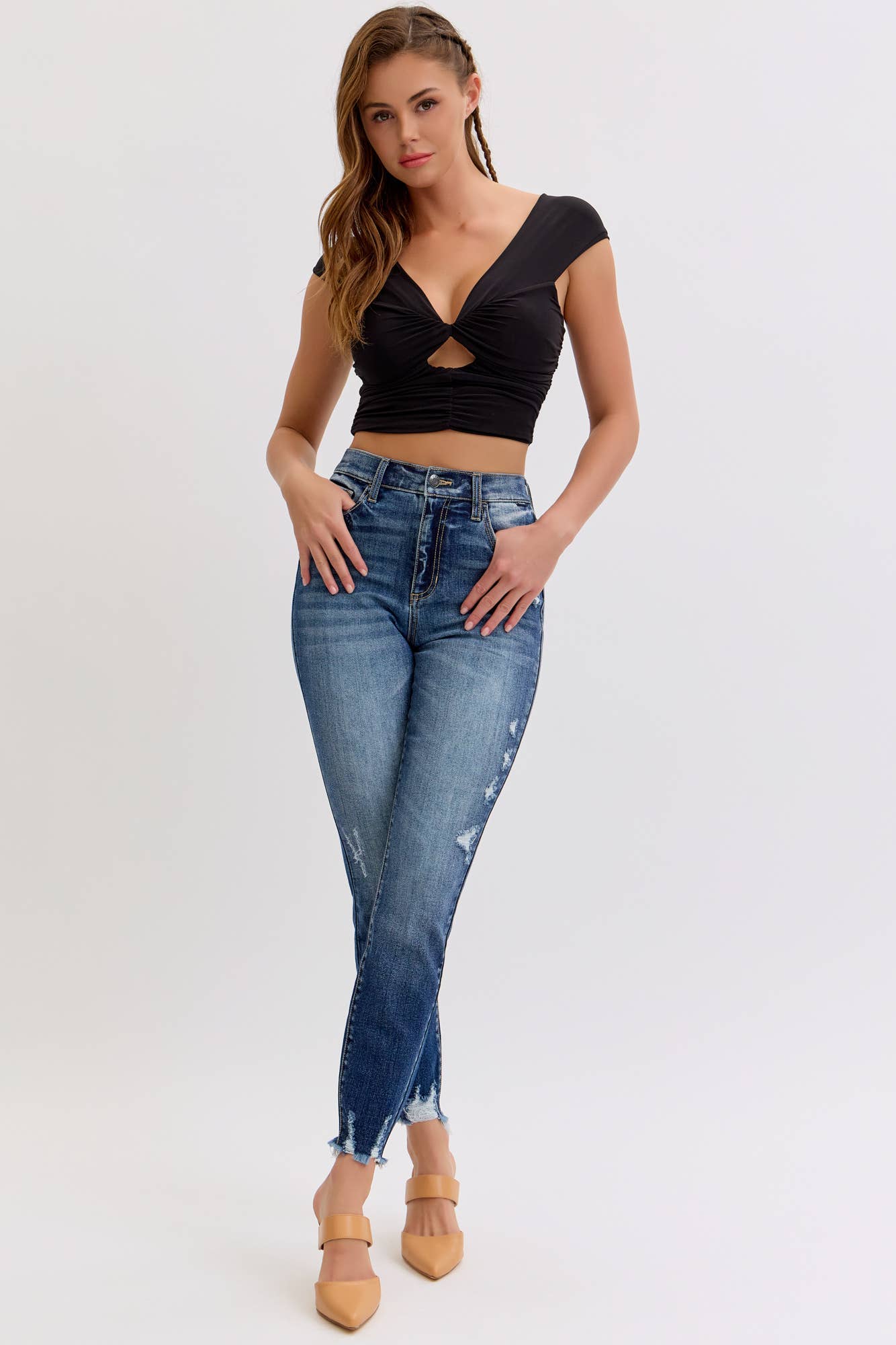 Cello-Stretch High Rise Skinny Jean with Frayed Hem